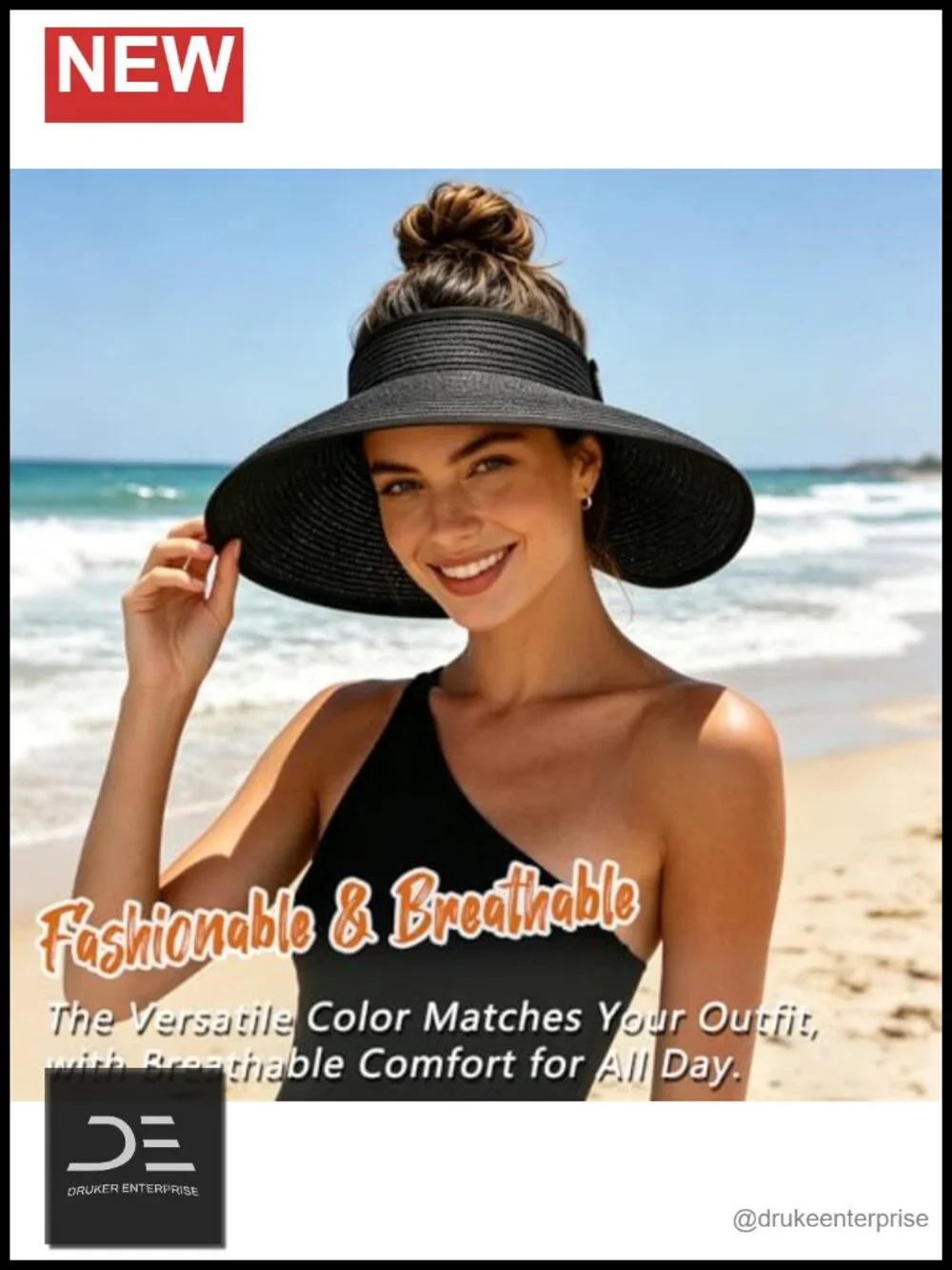 Wide Brim Straw Sun Hat Foldable Packable Visor UV Protection UPF 50+ Adjustable